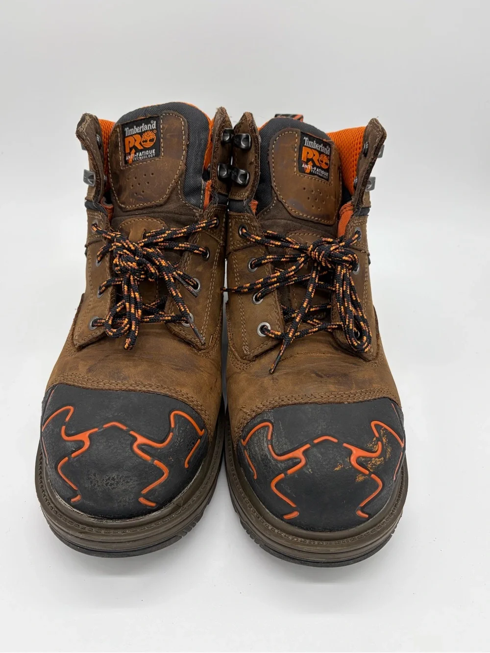 Timberland PRO Brown Leather Work Boots with Orange Details